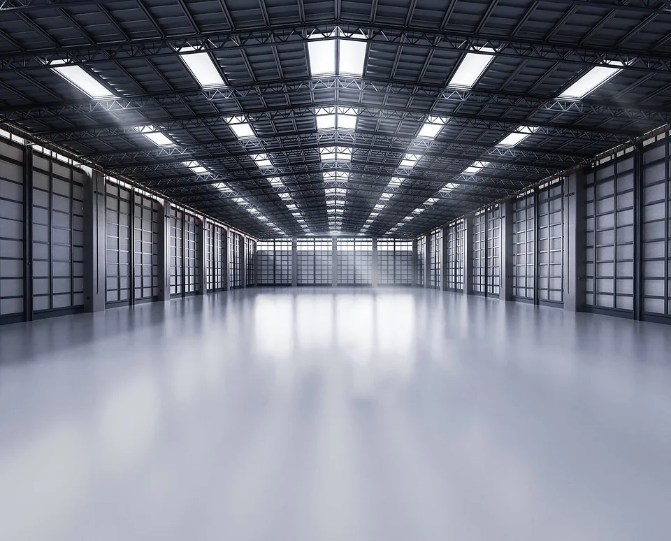 Interno di un capannone industriale moderno e luminoso
